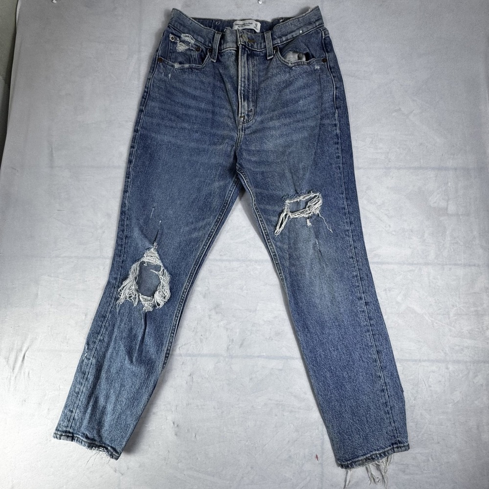 Abercrombie & Fitch Womens Mom Jeans Blue Distressed Denim High-Rise 27/4R